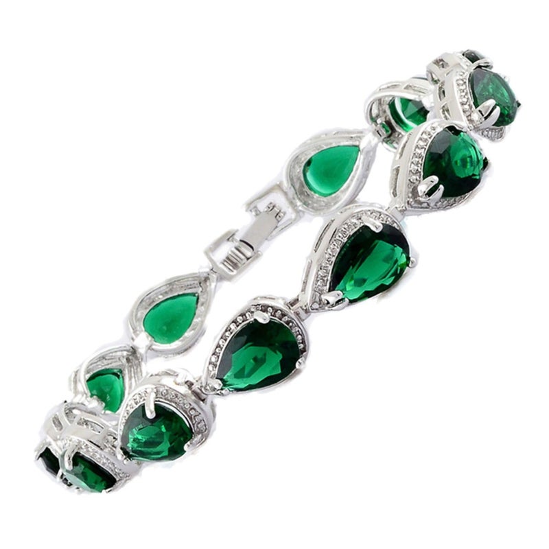 RIZILIA Tennis Bracelet & Pear Cut CZ [Simulated Green Emerald] in White Gold Plated, 7" - Image 1